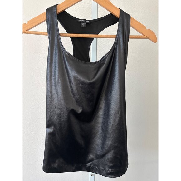 Bebe Sport Vintage Tank Top M Y2K Faux Leather Liquid Look Racerback Made in USA - Picture 10 of 13